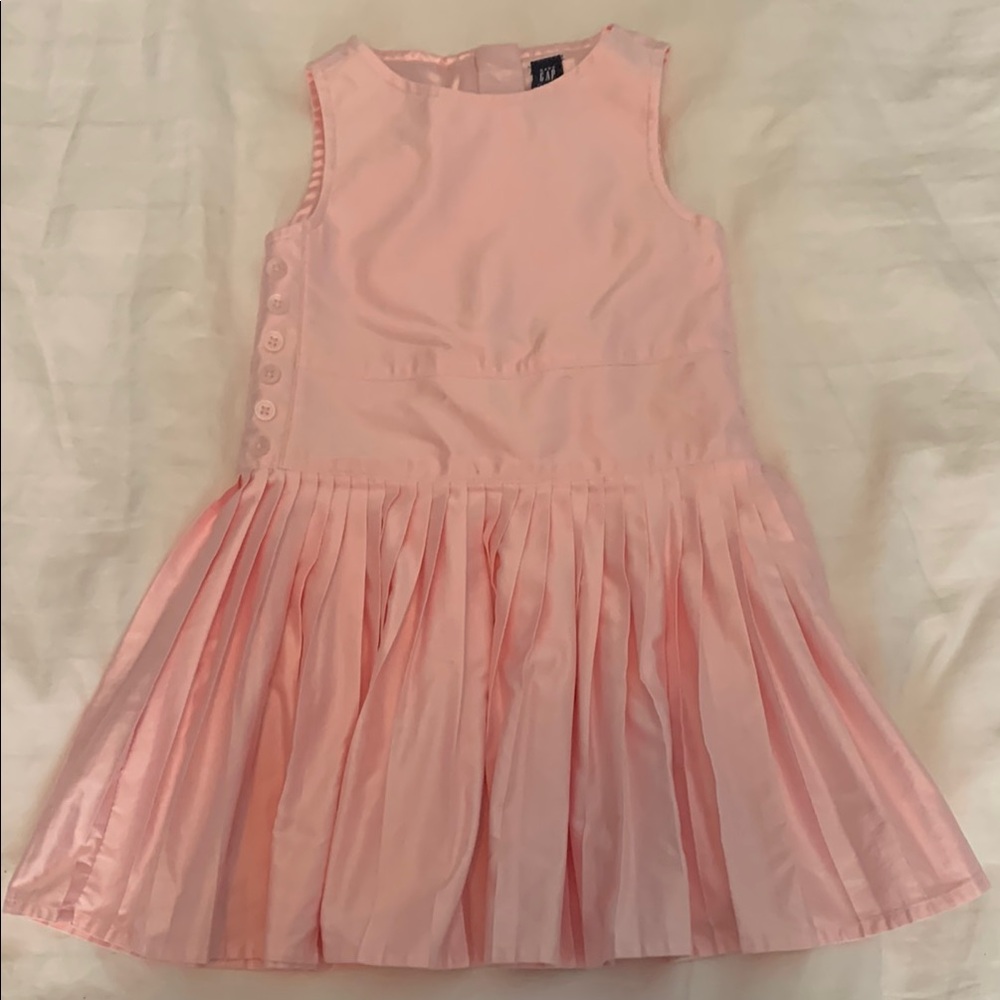 Baby Gap pale pink sateen sleeveless dresss pleated skirt EUC